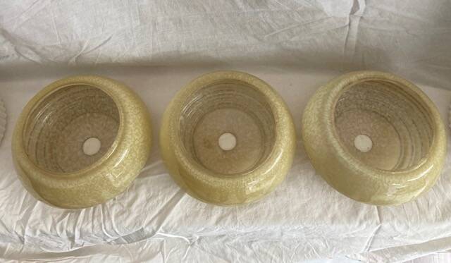 3 yellow and gold Clichy glass globes/lampshades