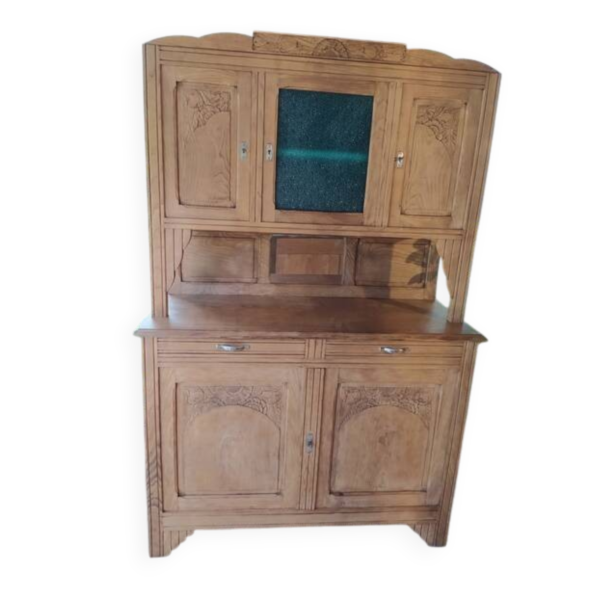 Art Deco two-body sideboard in natural chestnut.