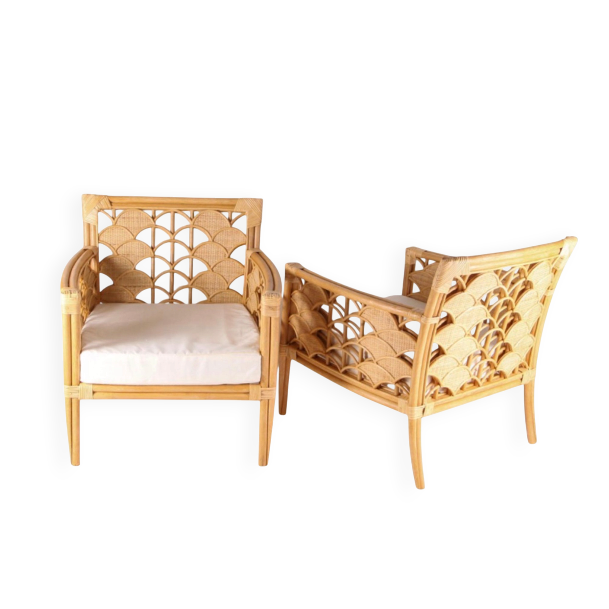 Paire de fauteuils « éventails » en rotin