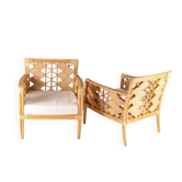 Pair of "fan" armchairs in rattan