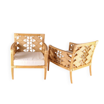 Paire de fauteuils « éventails » en rotin