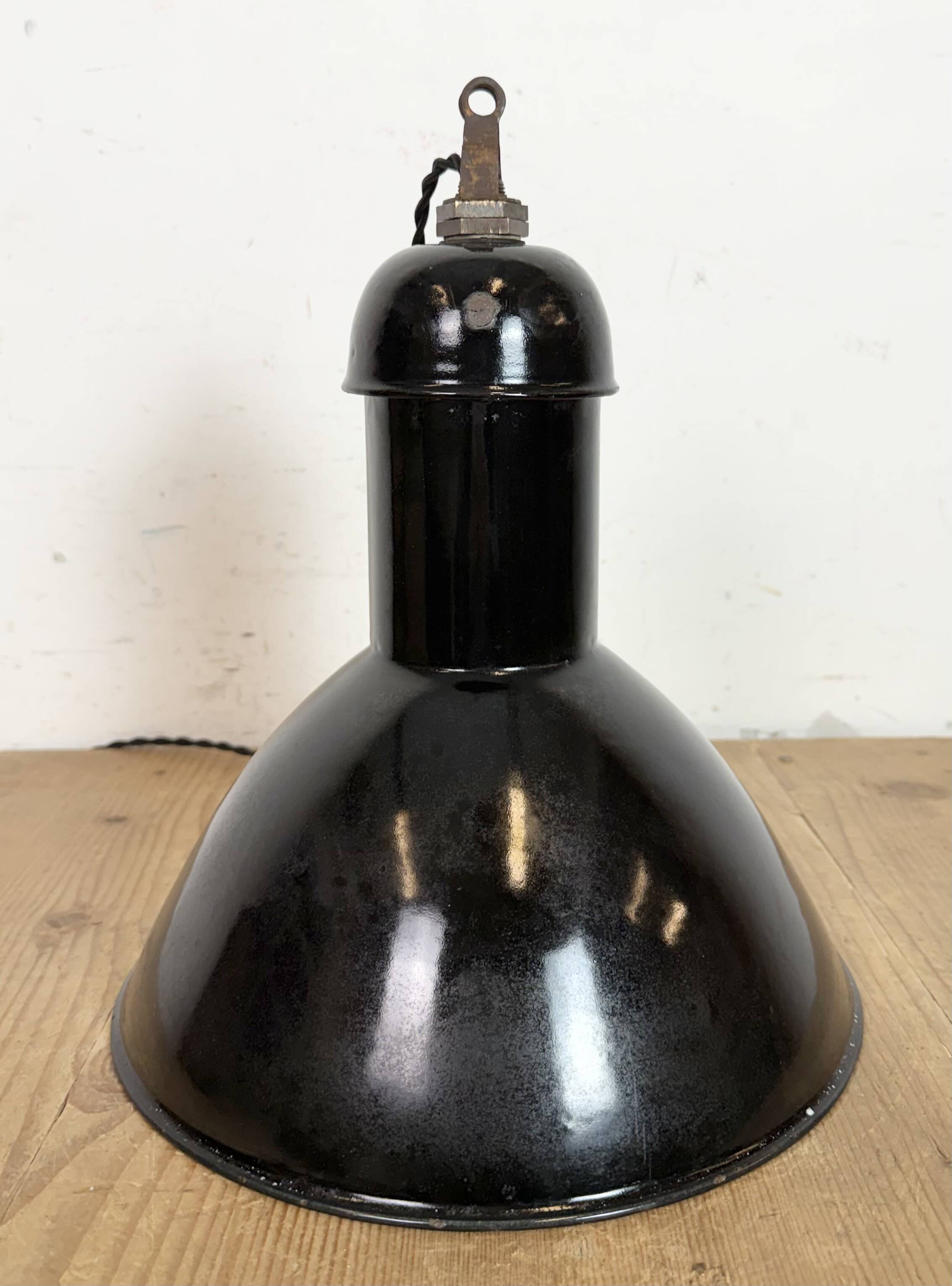Black Enamel Industrial Pendant Lamp from AEG, 1930s
