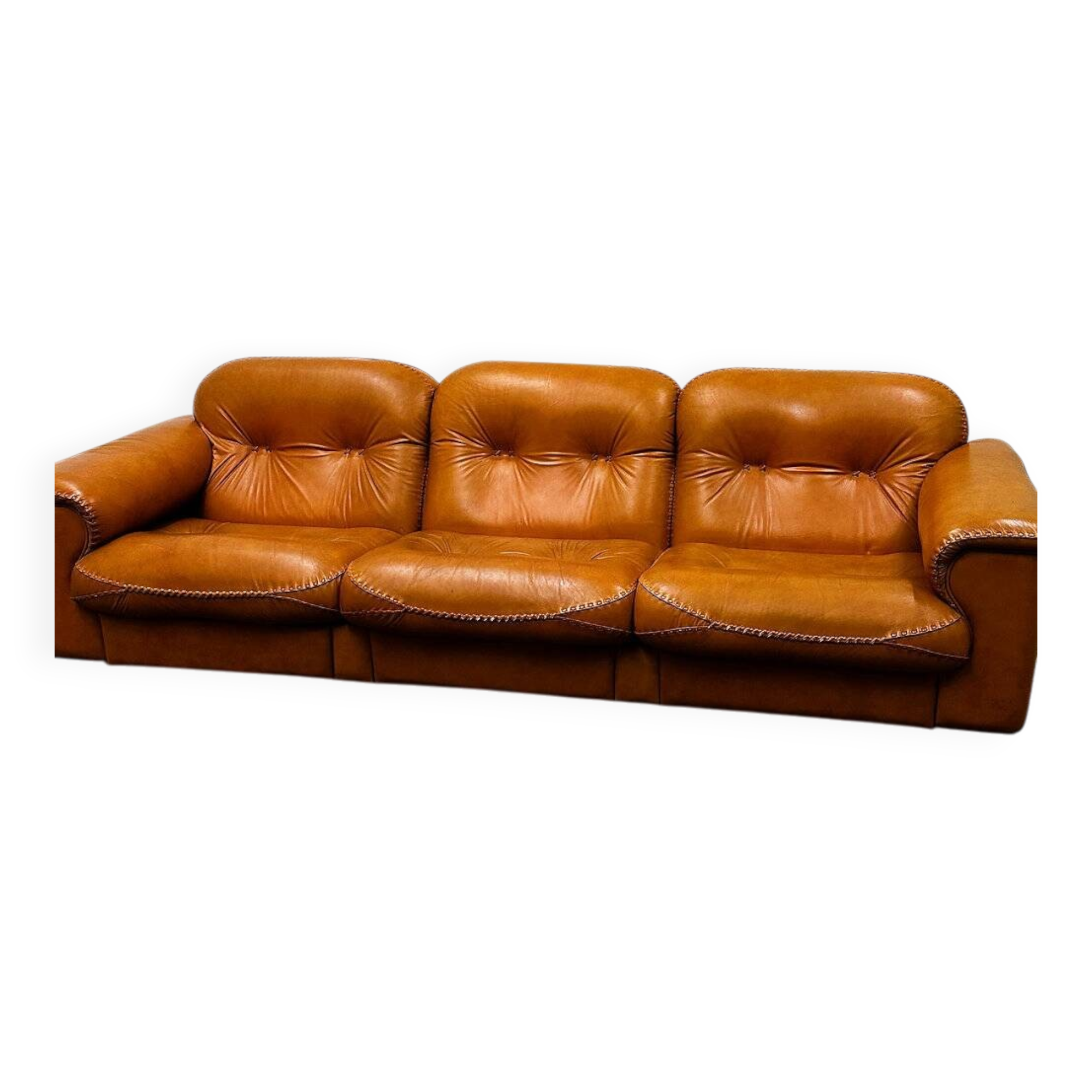 De Sede DS-101 cognac leather sofa/canape/couch with iconic baseball stitching