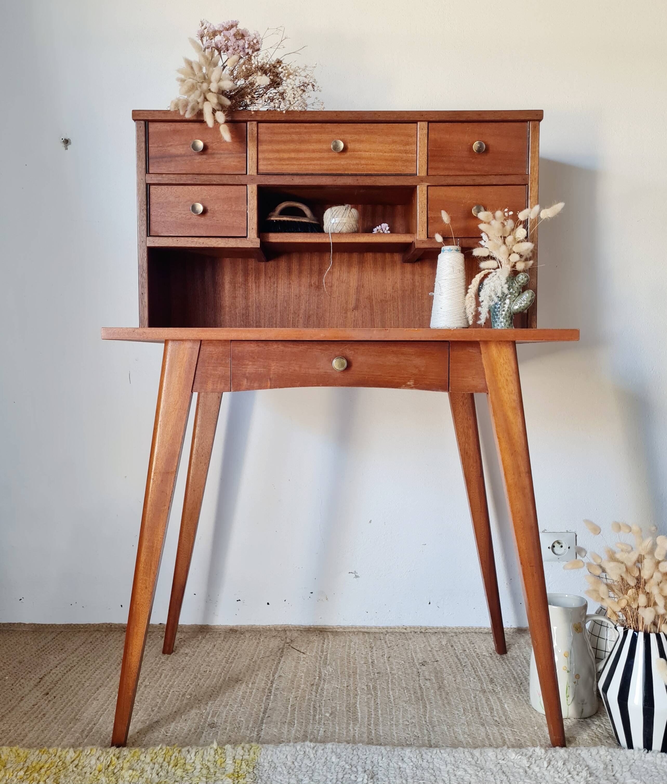 Scandinavian desk with tapered legs, vintage.