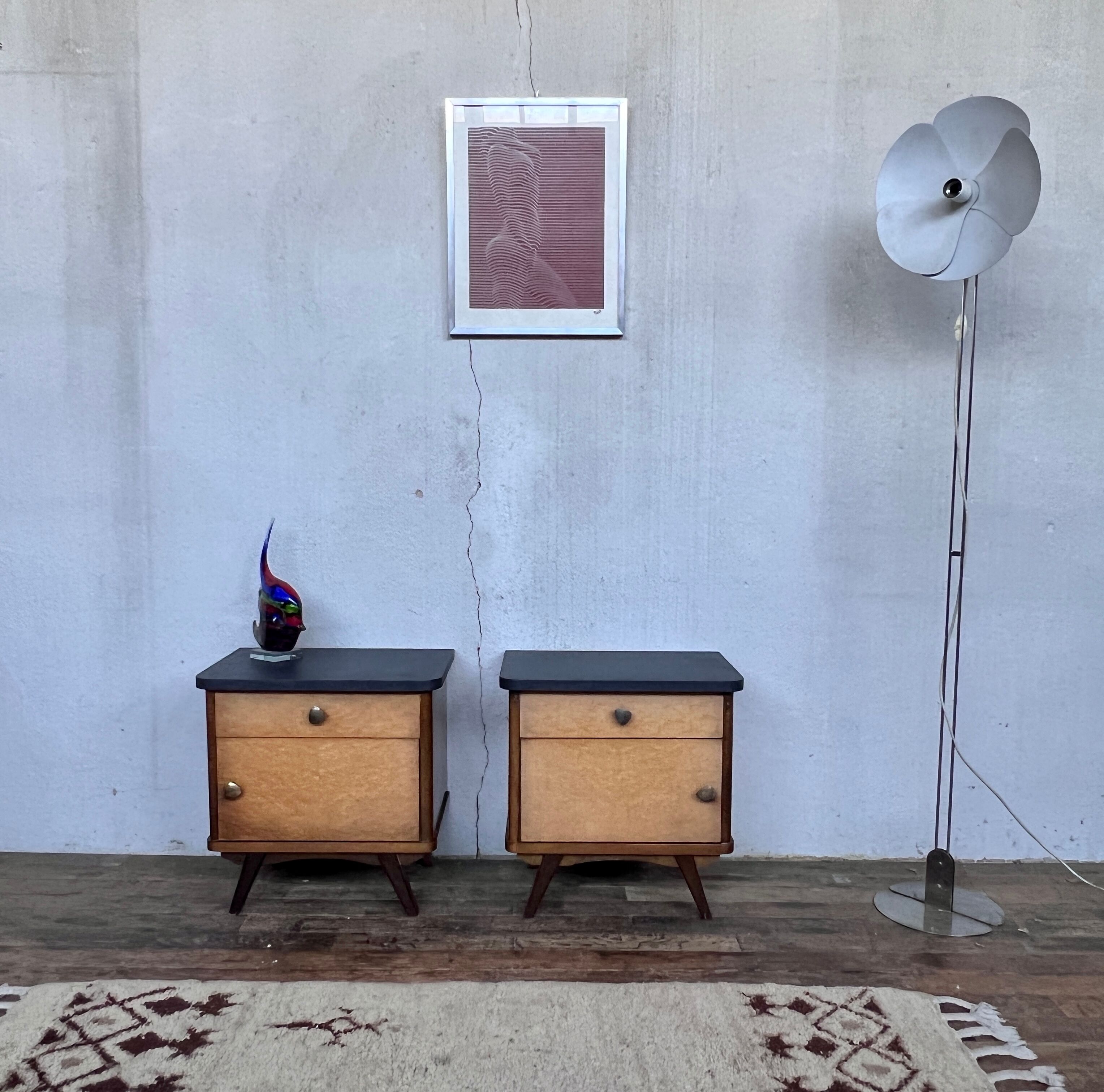 Pair of Bedside Table Bedside Table Vintage Compass Feet