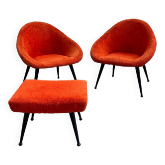Pairs of 50s cocktail armchairs and footrests
