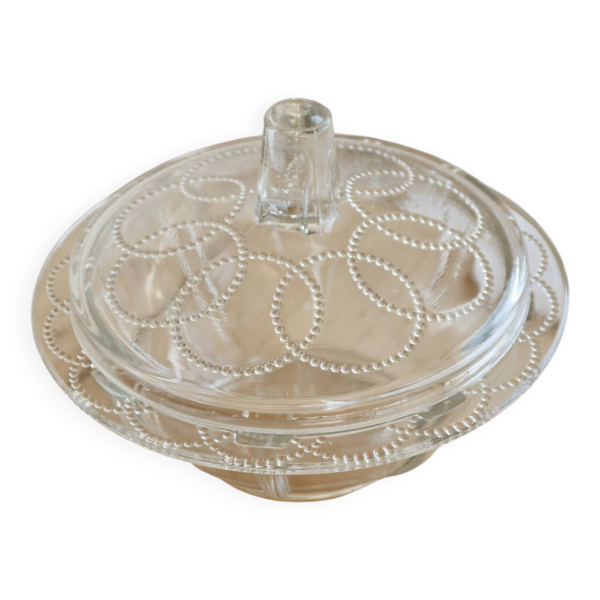 Bonbonnière vintage verre moulé à couvercle – Décor perlé