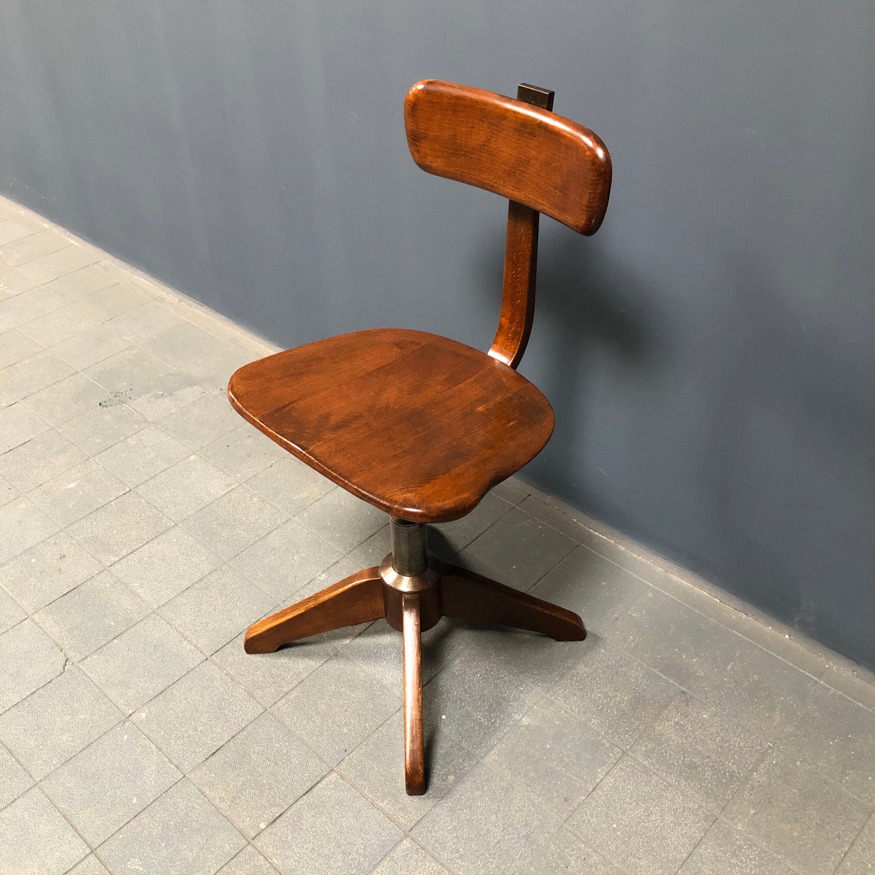 Brown beech wooden Albert Stoll atelier or desk chair from the 1920s