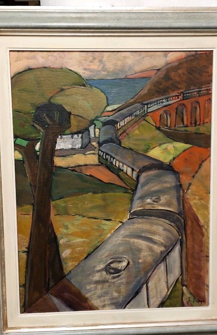 Oil painting on canvas "The Train" Franco Prayer (1924) 80 x 60 cm
