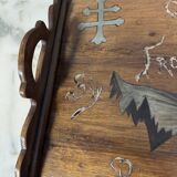 According to Emile GALLE: Rectangular wooden tray with marquetry decoration
