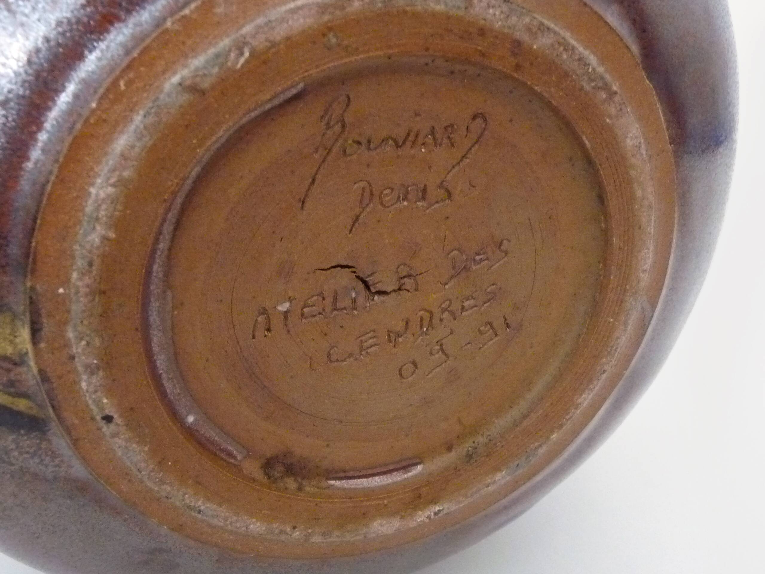 Large enameled stoneware vase by Denis Bouniard Atelier des Cendres 1991