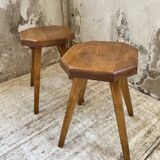 Pine stools with curved seat from the 50s