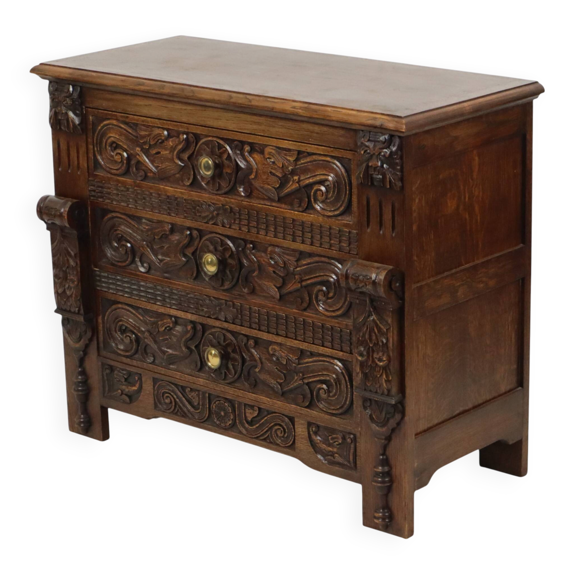 Vintage Carved Oak Cabinet/Chest of Drawers with Mythical Figures
