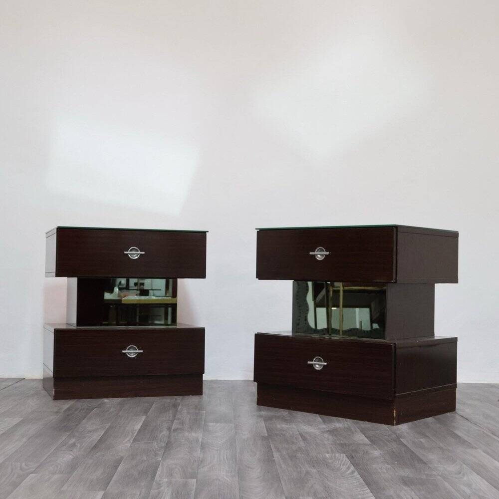 Macassar ebony bedside tables, cubic design, 1980s, set of 2.