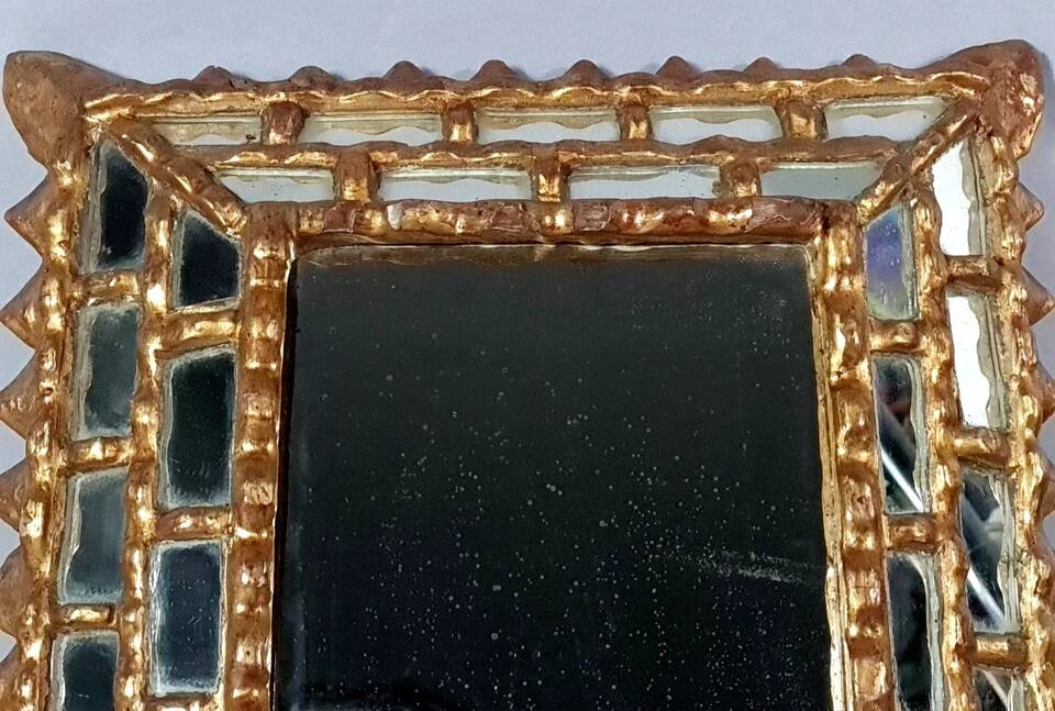 Mirror with reverse edges, carved wooden frame, vintage 50s, C942.