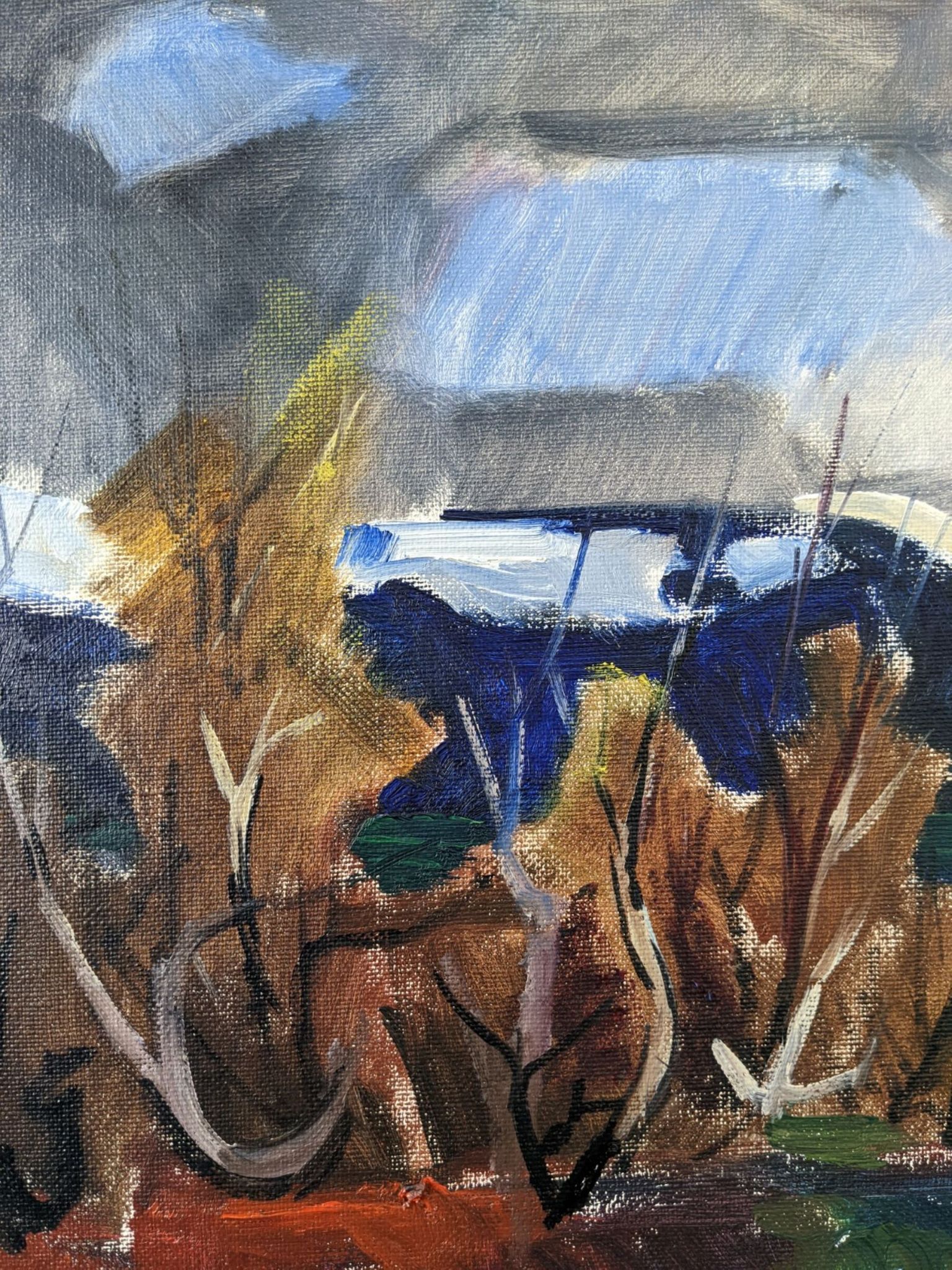 Mid-century modern swedish vintage landscape oil painting