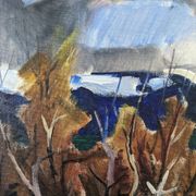 Mid-century modern swedish vintage landscape oil painting