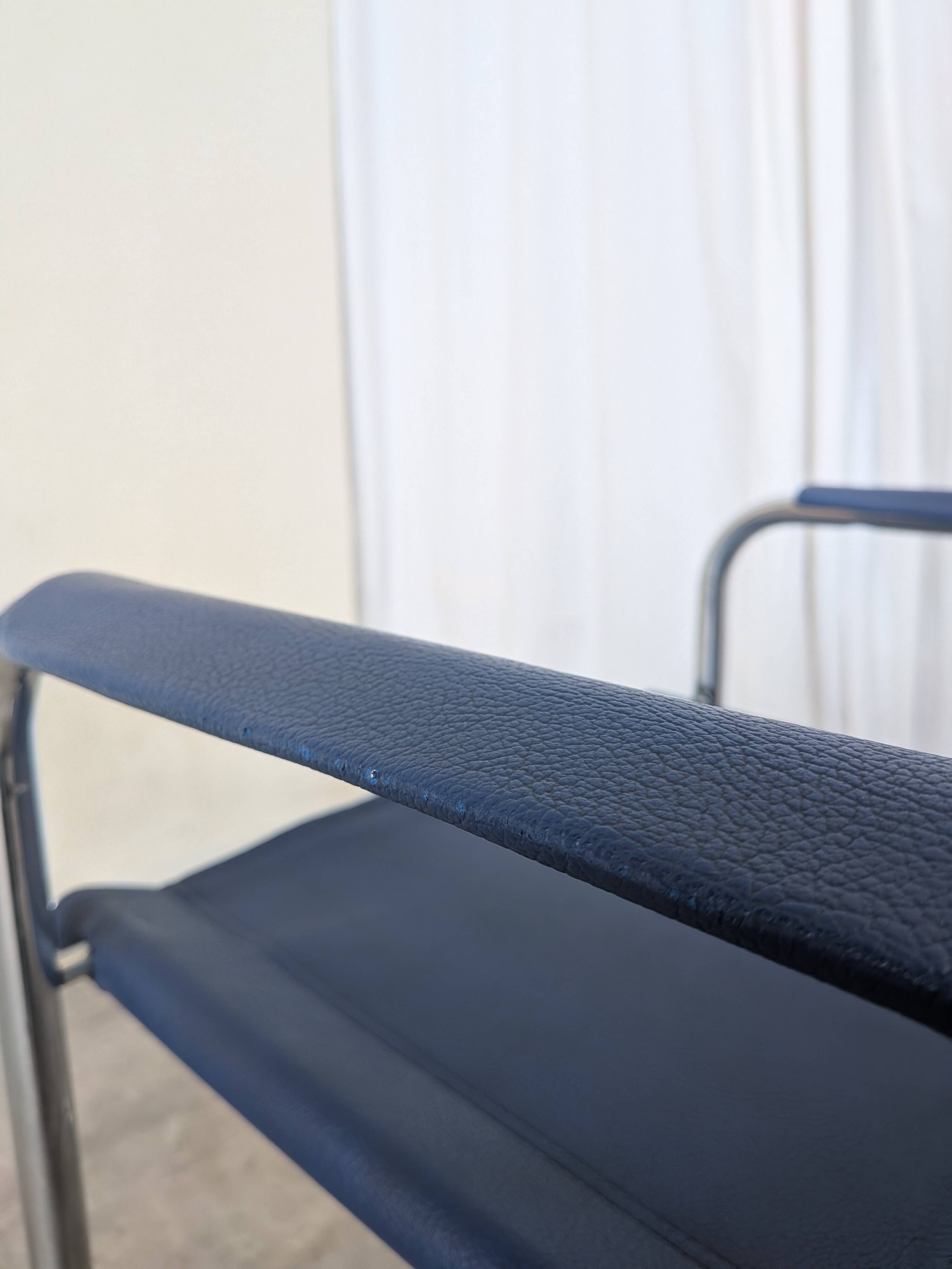 Set of 2 Vintage Mart Stam Style S34 Chair: Blue Leather, Bauhaus Design