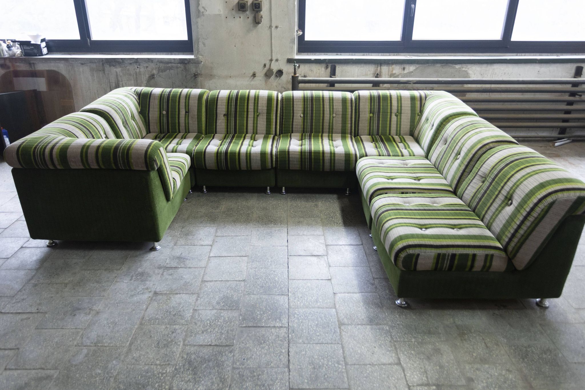 Large 7 piece modular / sectional sofa in striped upholstery, Germany, 70s