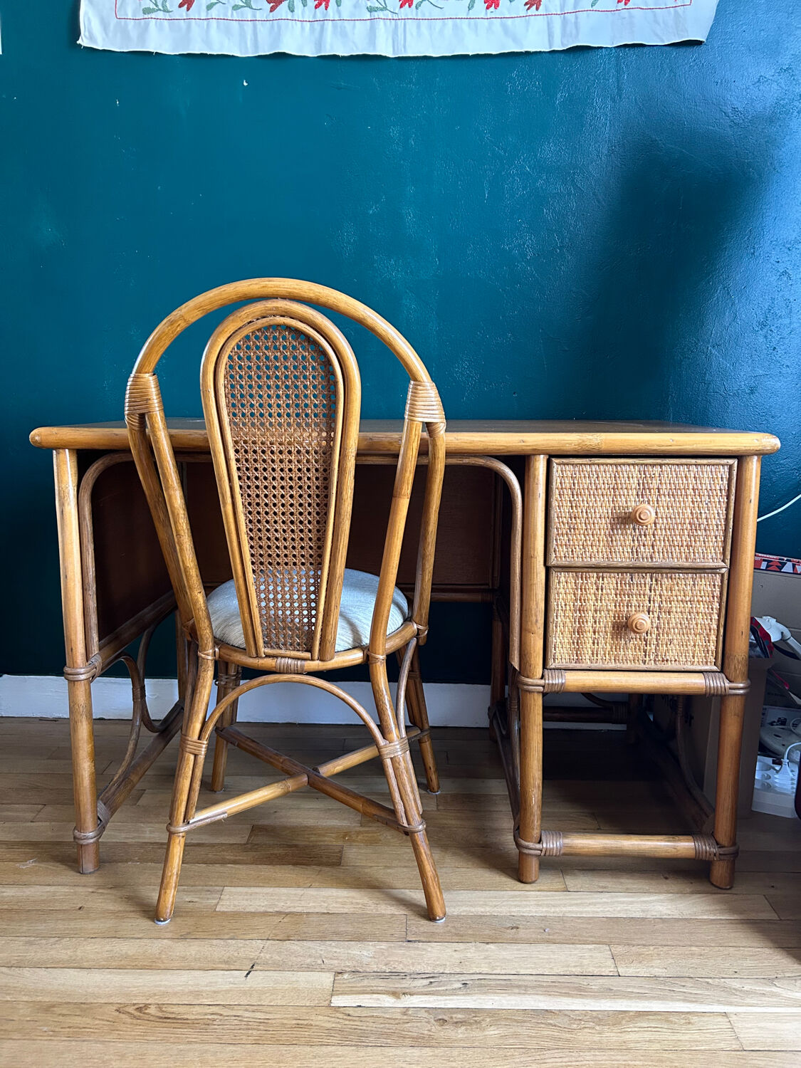 Rattan and wicker desk and chair 1960