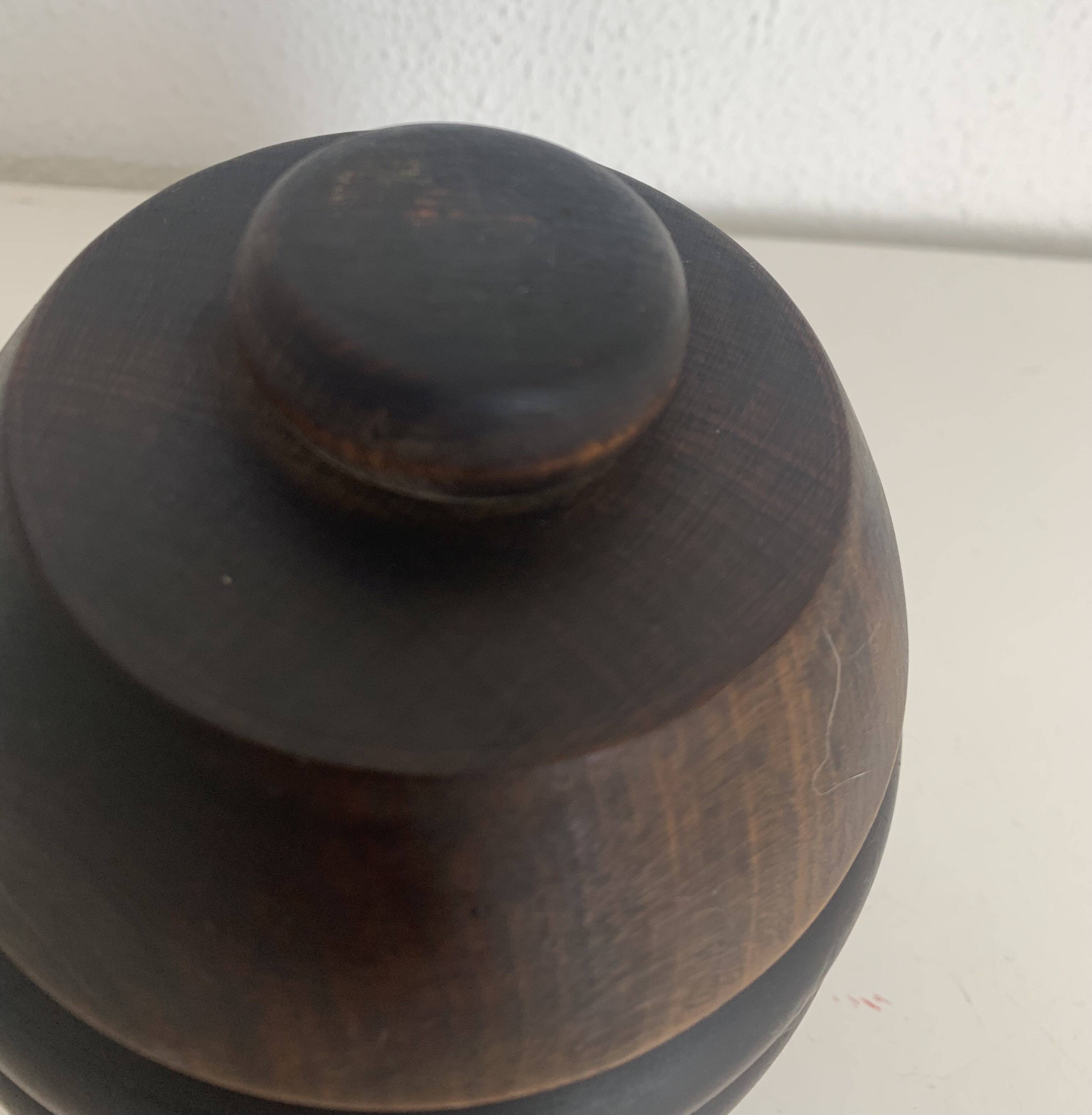 Pot à tabac vintage 1930 tabatière bois sculpté pipe - 15 x 12 cm