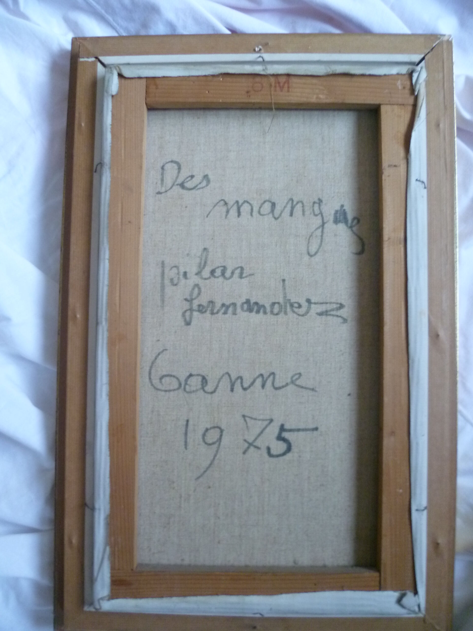 Painting "mangoes" Cannes 1975 signed Pilar Fernandez, 20th