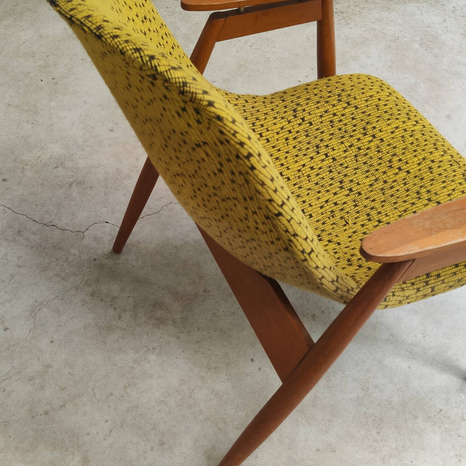 Pair of yellow and green resin and wood armchairs by Miroslav Navratil