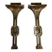 Paire d'appliques italiennes de style Art déco en bronze attribuées à Banci, années 1970