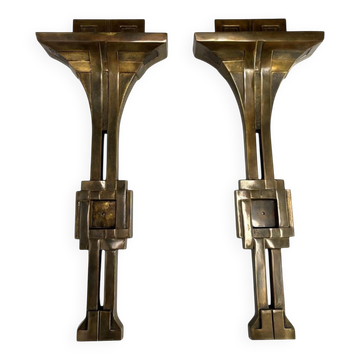 Paire d'appliques italiennes de style Art déco en bronze attribuées à Banci, années 1970