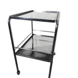 Vintage chrome metal dessert trolley with smoked glass from the 1970s.