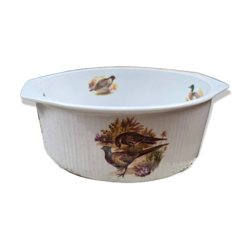 Plat ancien porcelaine à feu Sarreguemines Digoin – Décor chasse