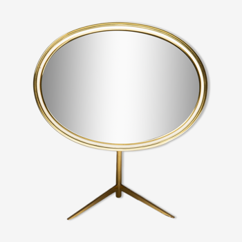 Miroir de table ovale en laiton moderne du milieu du siècle par Vereinigte Werkstätten 39cm