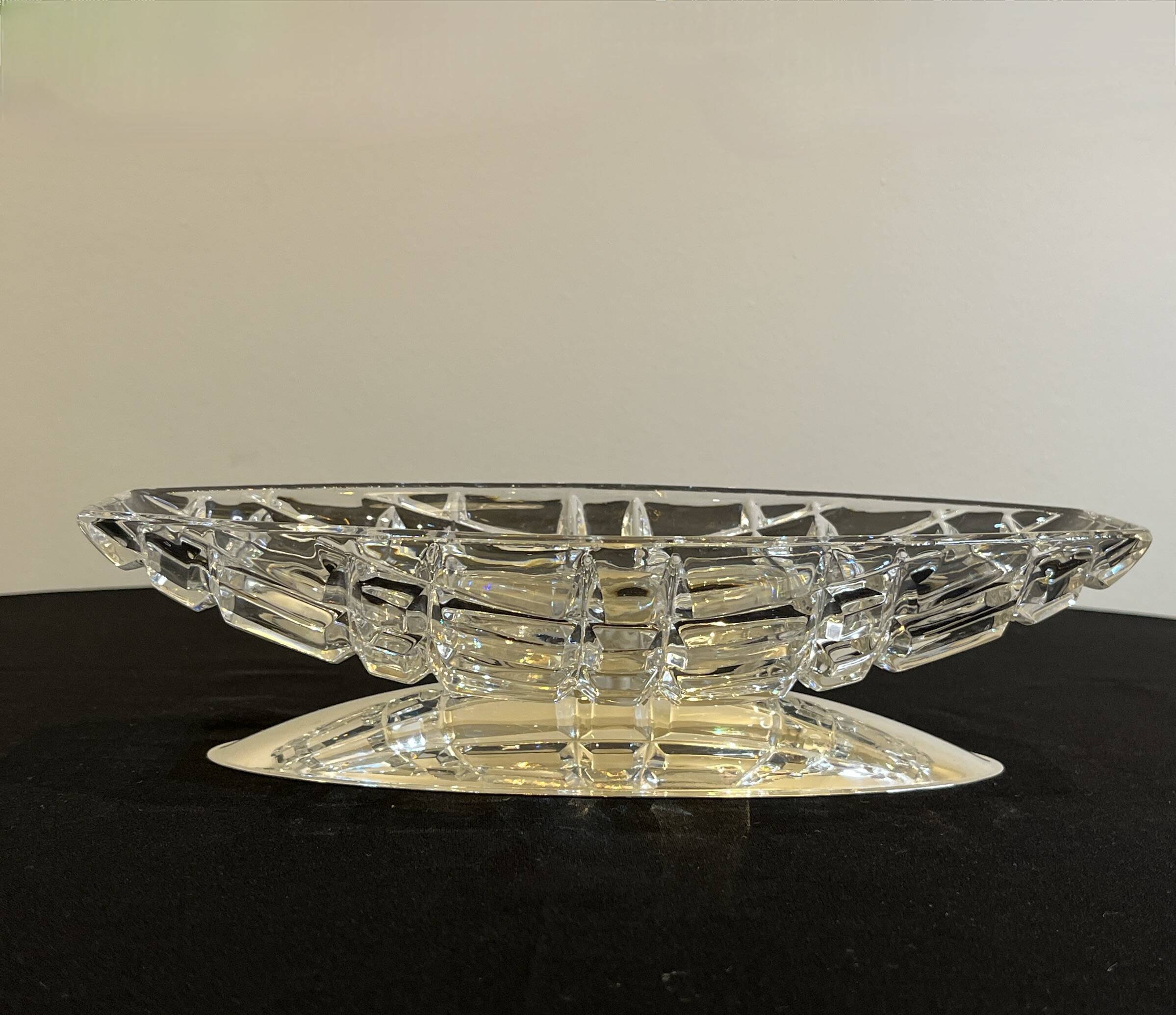 Art deco fruit bowl in crystal and metal husser strasbourg 1960 flat