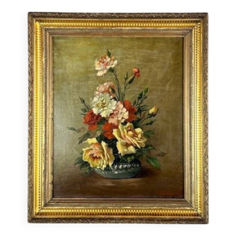 Oil on Canvas Painting Floral Still Life, French School, Paris, Early