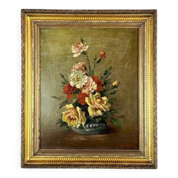 Oil on Canvas Painting Floral Still Life, French School, Paris, Early
