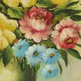 Fleurs dans un vase Nature morte Peinture amateur Signée 27 cm