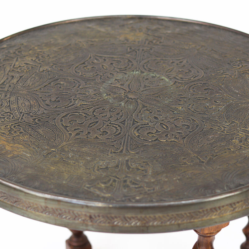 1920's Side-Table with Oak Frame and Brass top