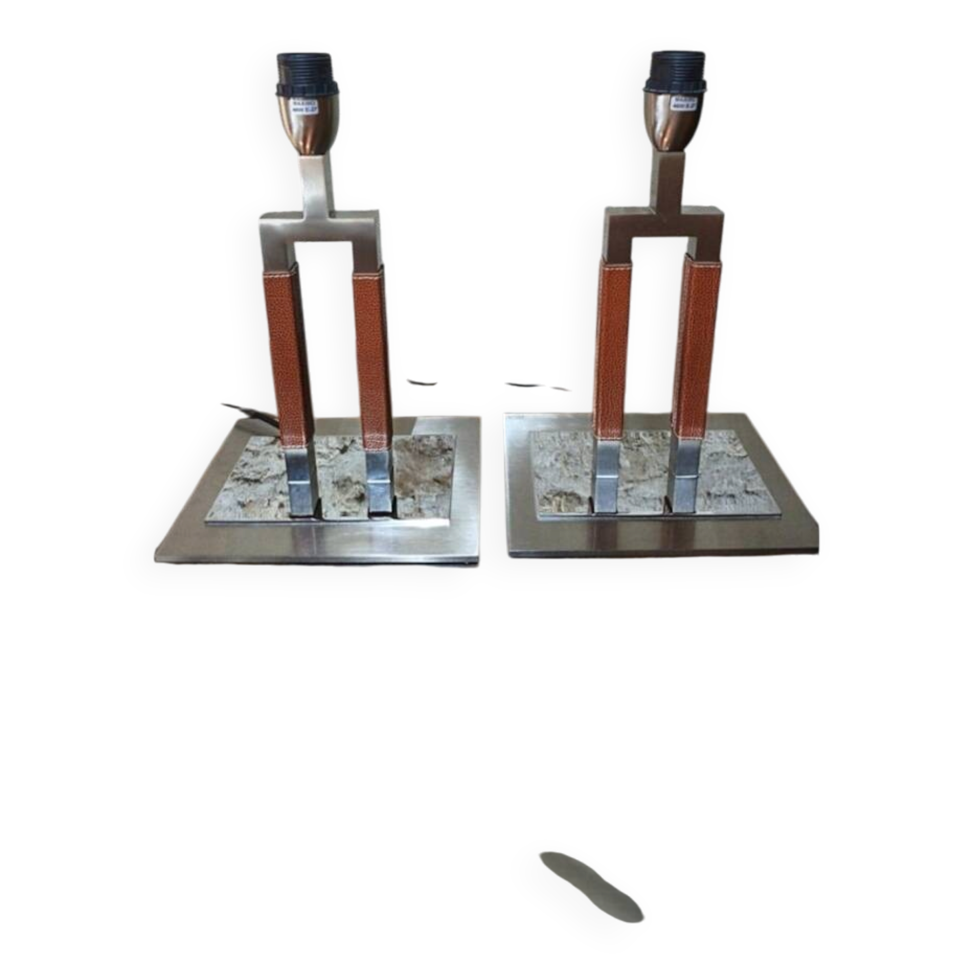 Pair of luxury lamps Bover model Ema - leather & nickel-plated brass
