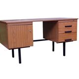 Modernist desk with double drawers in formica and metal, 1960.