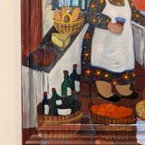 Mid-Century Modern Swedish "The Store" Vintage Figurative Oil Painting, Framed