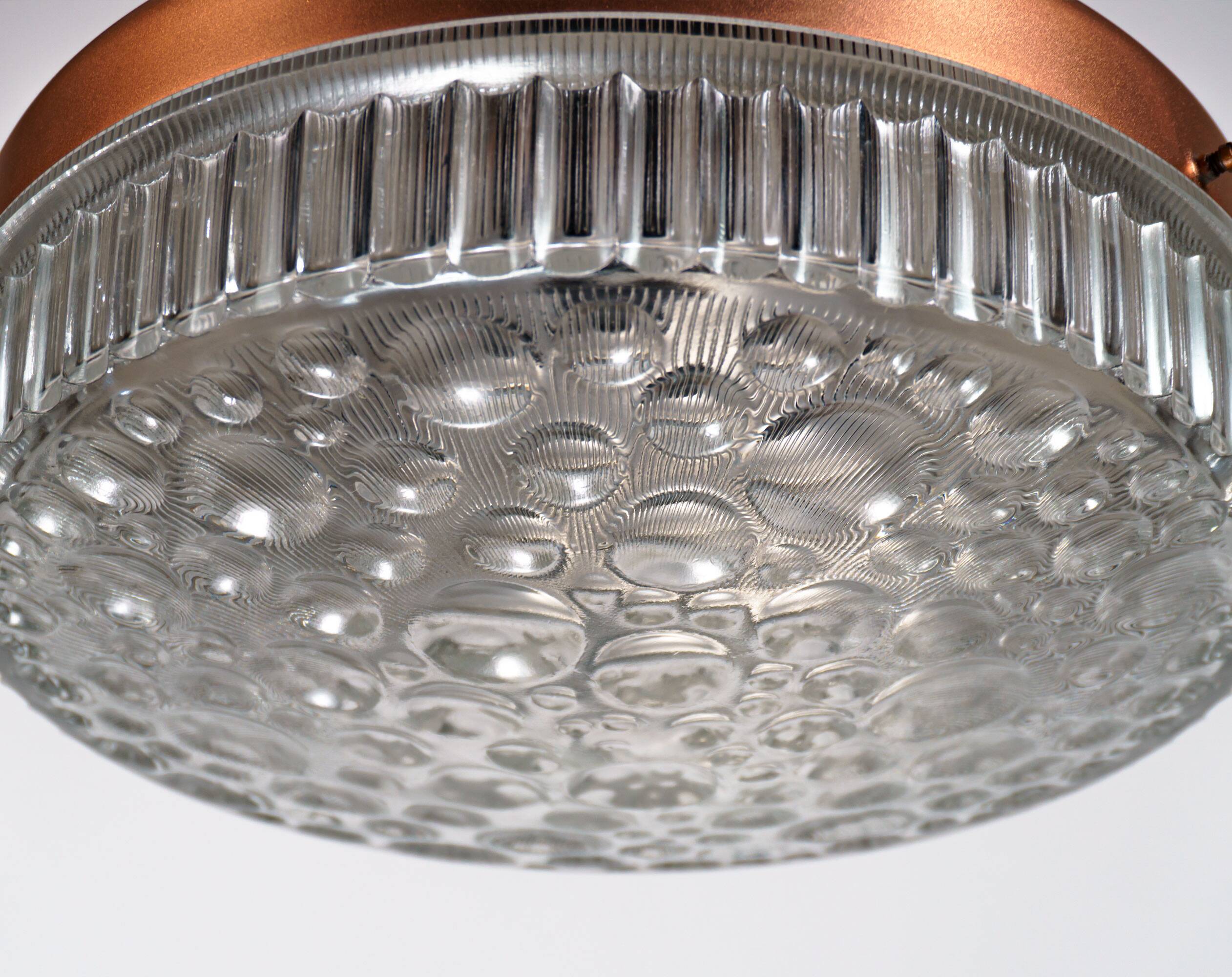 1970s Scandinavian Style Copper, Black & Prismatic Glass Pendant Lamp