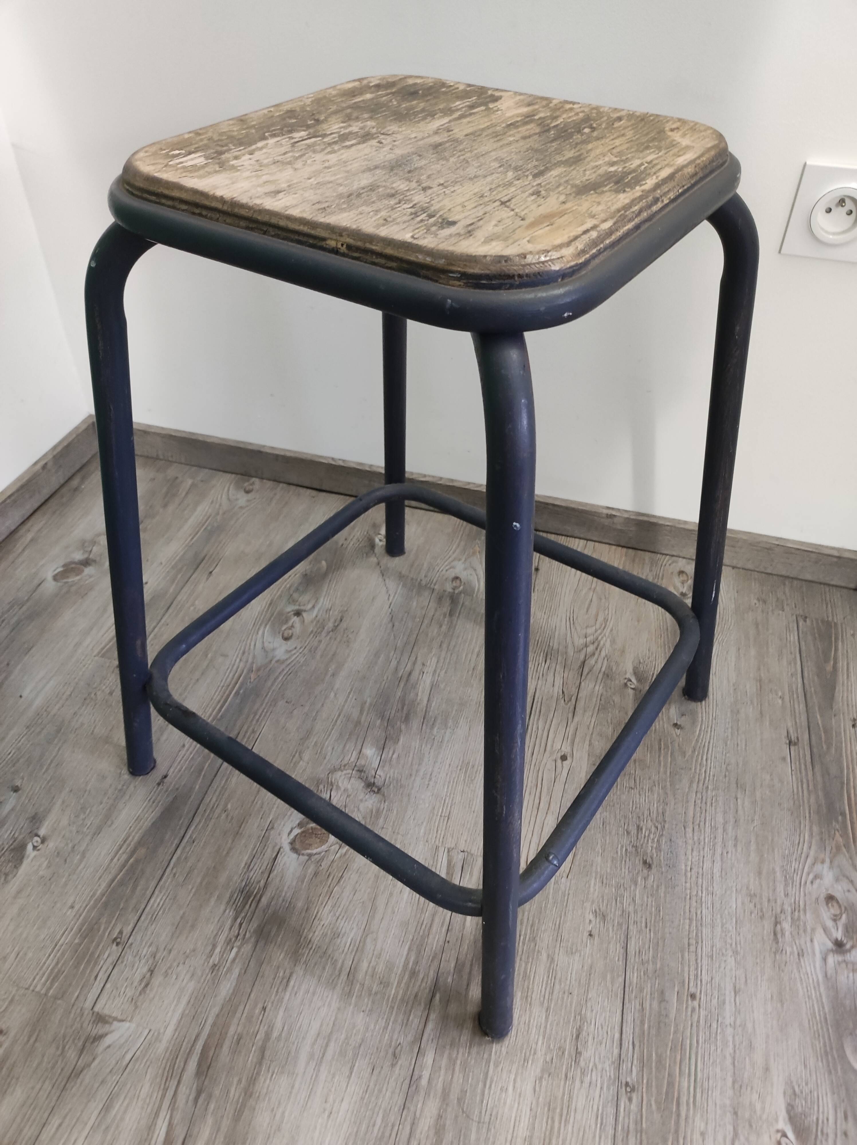 Stool industrial workshop metal steel wood vintage