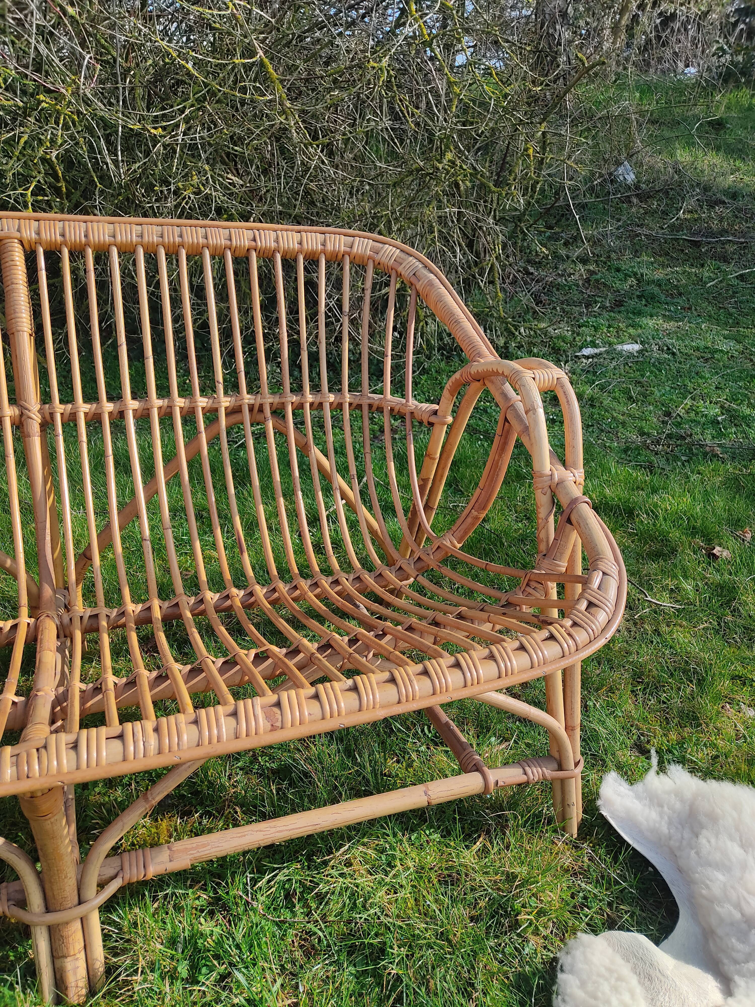 Vintage rattan bench