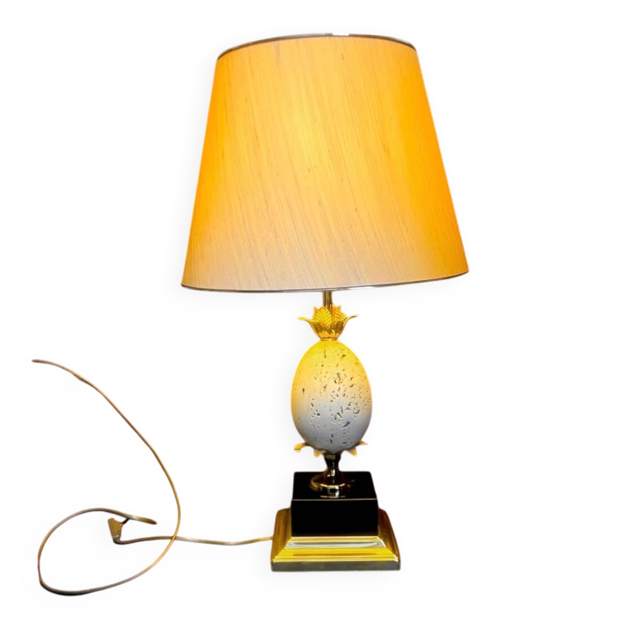 Vintage ostrich egg lamp travertine brass 1970s Maison Charles style