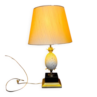 Vintage ostrich egg lamp travertine brass 1970s Maison Charles style