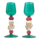 Postmodern Pair of Teal, Red and Gold Liqueur Glasses by Salviati, Murano, Italy