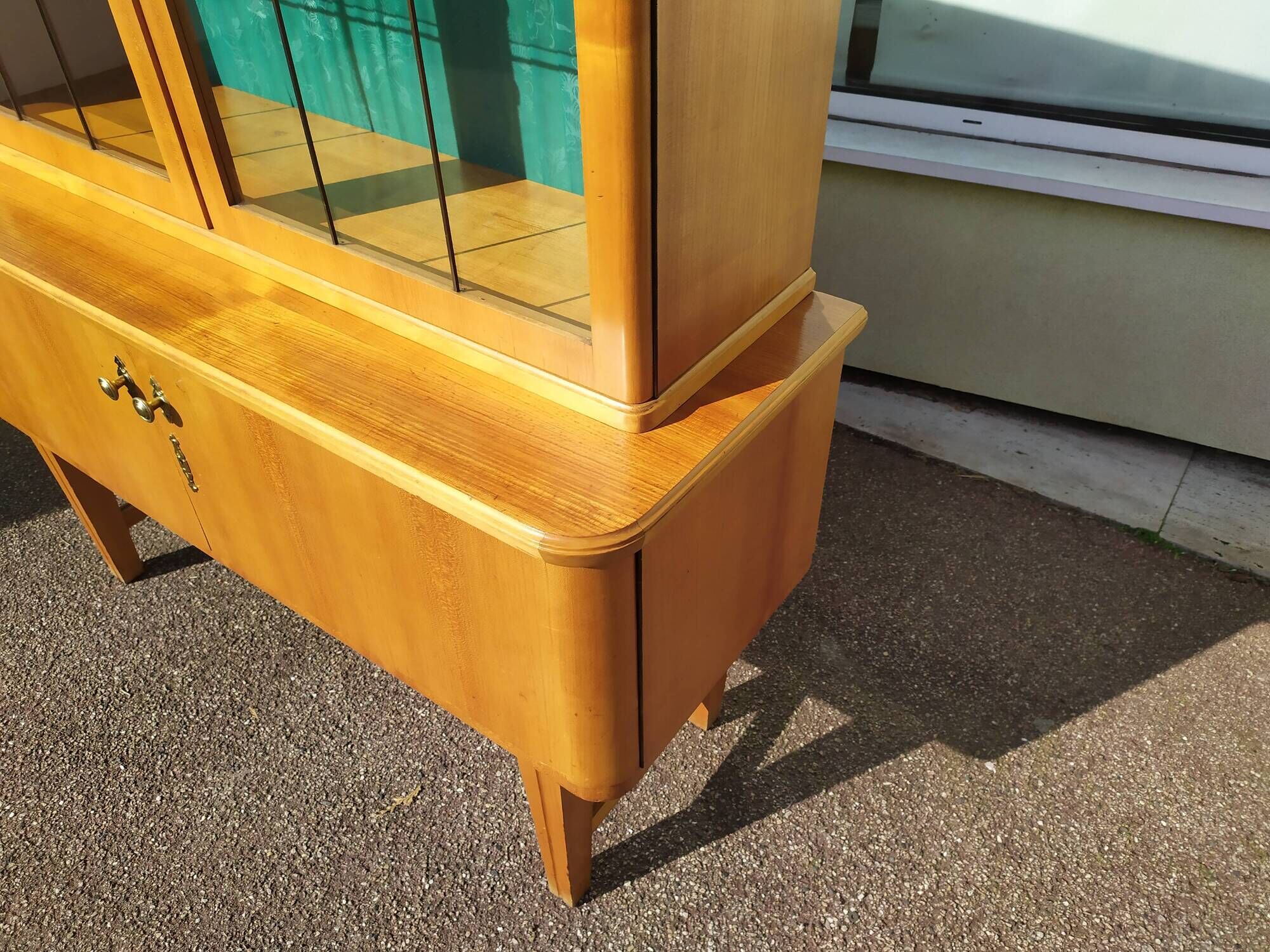 Small high sideboard - sideboard - wood - glass - vintage