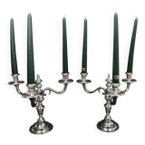 Pair of chrysalia silver metal 3-light candlestick holders