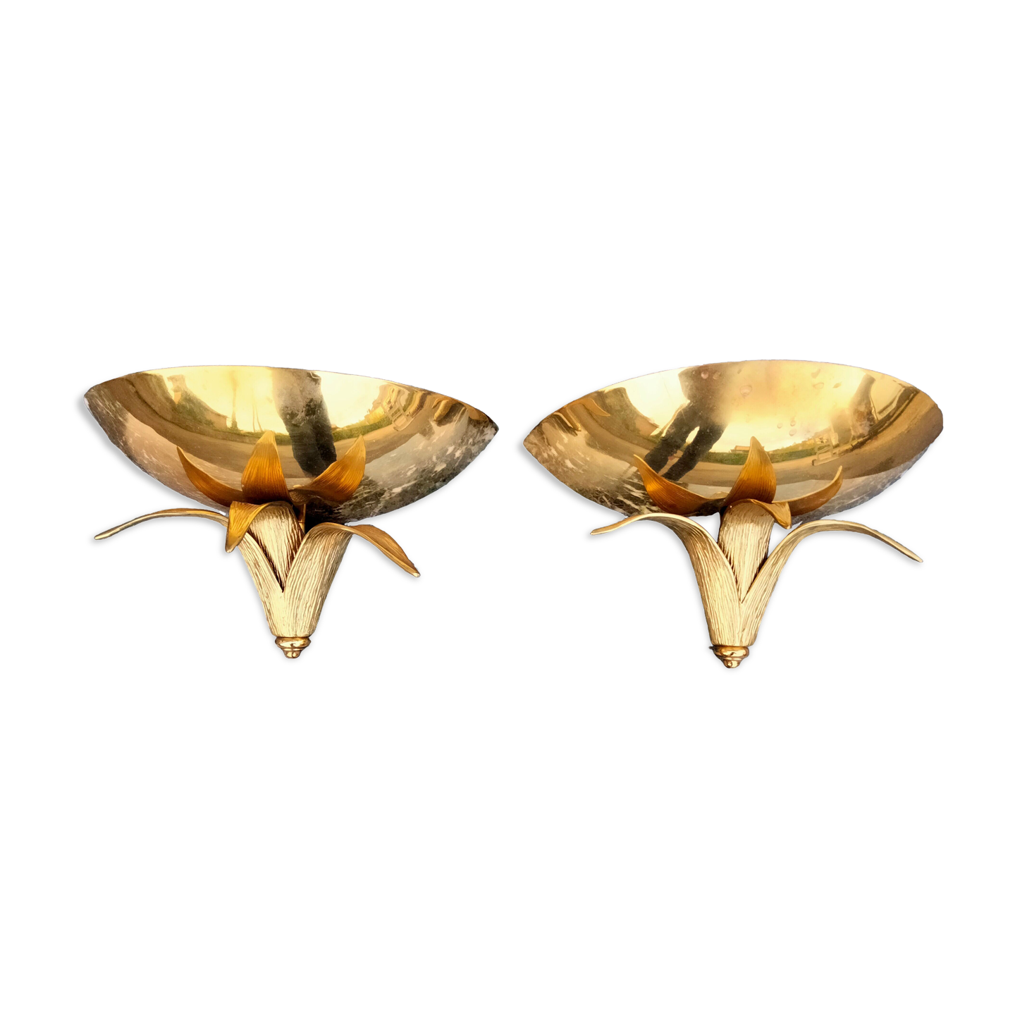 Pair of vintage bronze and antique metal wall lamps