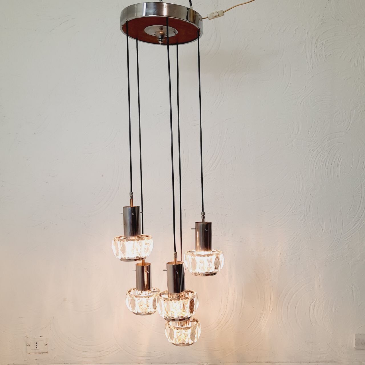 Cascade chandelier - vintage - steel and glass